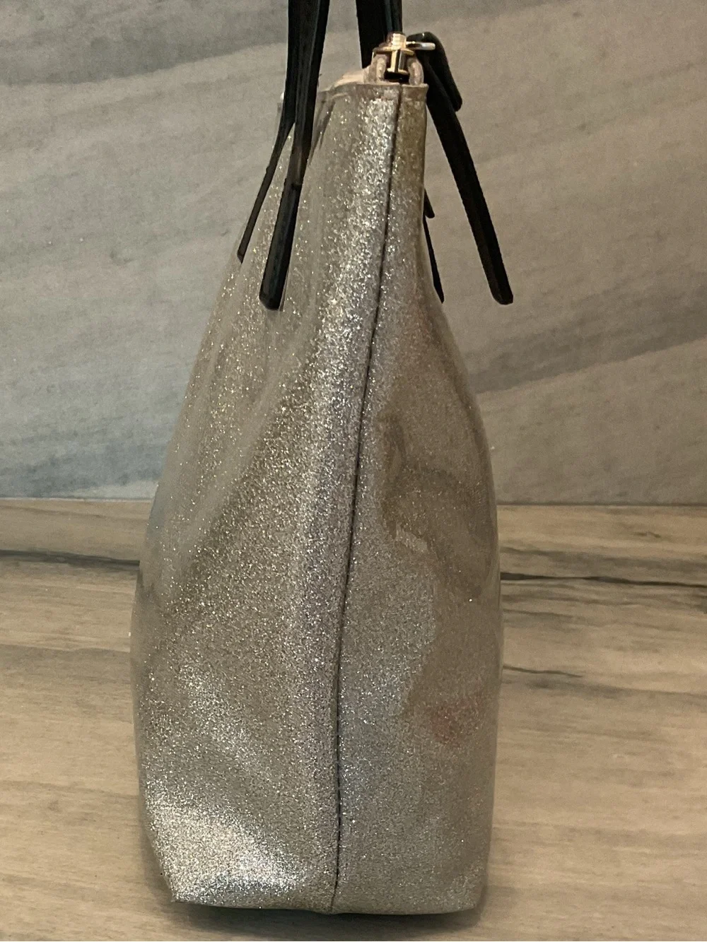kate spade Glitter Tote in Ivory with Black Handles
